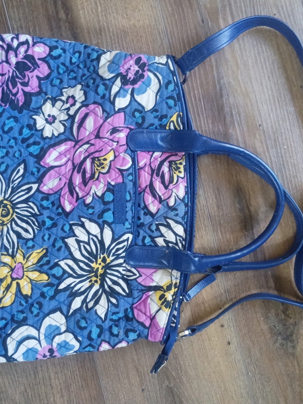 Blue Floral Vera Bradley Tote Bag with Pink & Yellow Accents
